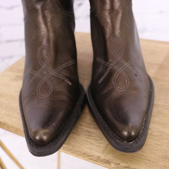 Franco Sarto leather bronze metallic cowboy boots - Picture 4 of 14